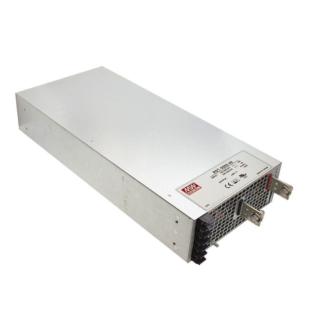 MEAN WELL RST-5000-48 AC-DC Single output power supply with PFC; 3 wire 196-305 or 4 wire 340-530 VAC; Output 48VDC at 105A; Current sharing 1+3 unit; Built-in Dc fan