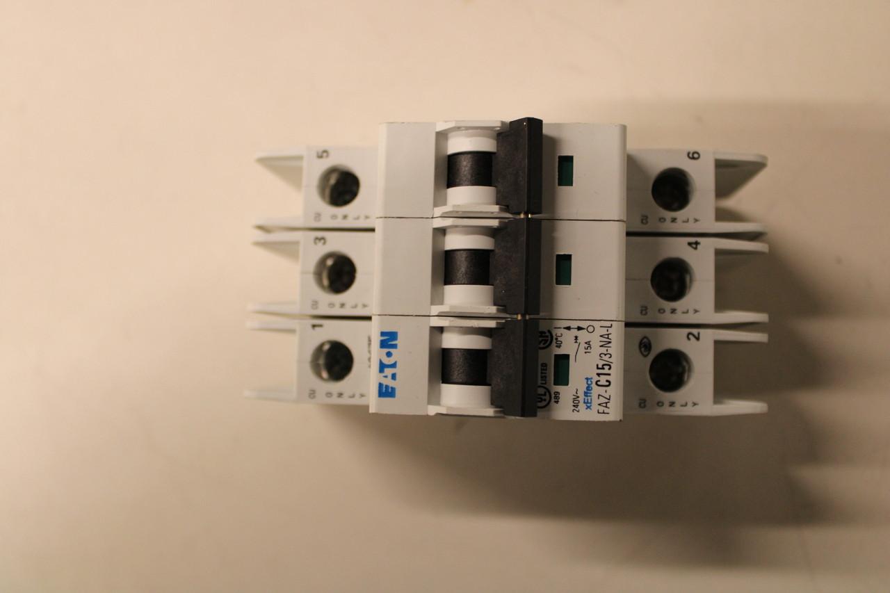 Eaton FAZ-C15/3-NA-L Miniature circuir breaker, 3 pole, 15 A, C trip curve, 240 VAC, screw terminals, UL489