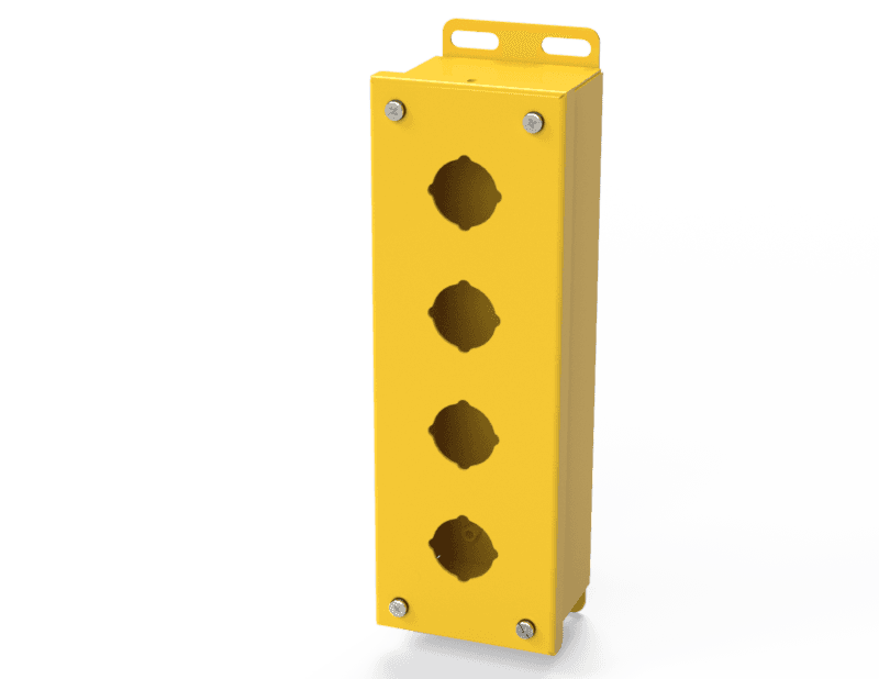 Saginaw Control SCE-4PB-RAL1018 PB Enclosure, Height:10.25", Width:3.25", Depth:2.75", RAL 1018 Yellow powder coat inside and out.
