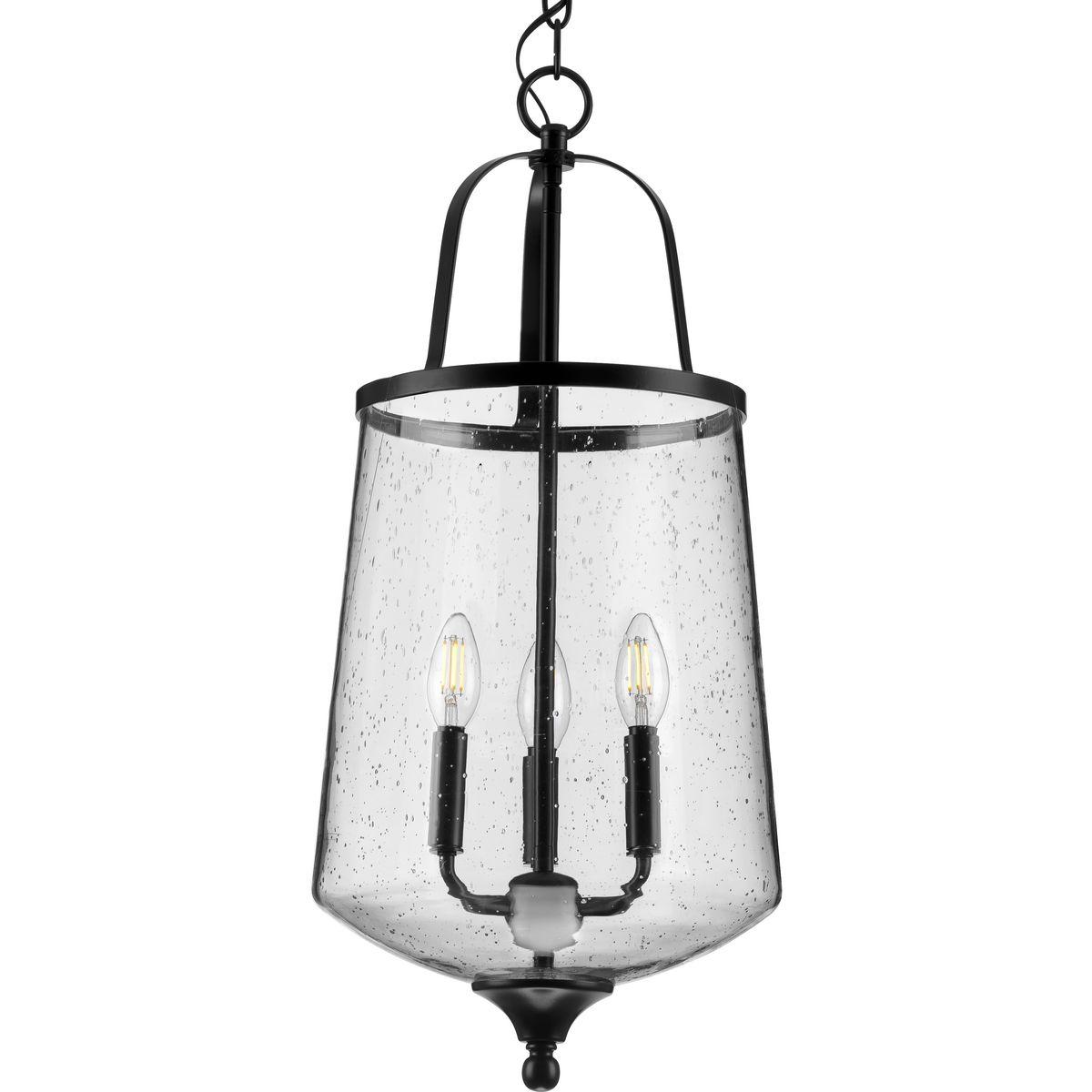 Hubbell P500237-031 Create a simply beautiful lighting experience in the heart of your home with the understated elegance of the Passage Collection. Smooth, thin metal arms reach down to hold a metal rim topping a simple, clear seeded glass shade that provides a dash of unex