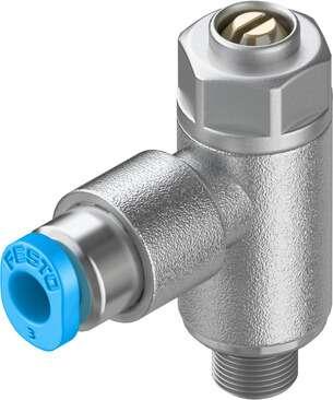 Festo 193137 one-way flow control valve GRLA-M5-QS-3-D Valve function: One-way flow control function for exhaust air, Pneumatic connection, port  1: QS-3, Pneumatic connection, port  2: M5, Adjusting element: Slotted head screw, Mounting type: Threaded