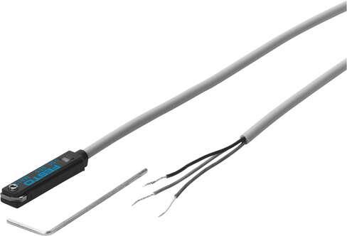 Festo 150855 proximity sensor SME-8-K-LED-24 Electric, with reed contact, for drives with T-slot, with cable. Design: for T-slot, Conforms to standard: EN 60947-5-2, Authorisation: RCM Mark, CE mark (see declaration of conformity): to EU directive for EMC, Materials n