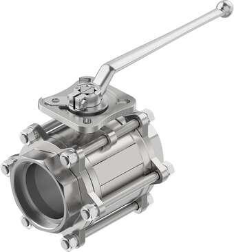 Festo 8089065 ball valve VZBE-4-WA-63-T-2-F1012-M-V15V15 Design structure: 2-way ball valve with hand lever, Type of actuation: mechanical, Sealing principle: soft, Assembly position: Any, Mounting type: Line installation