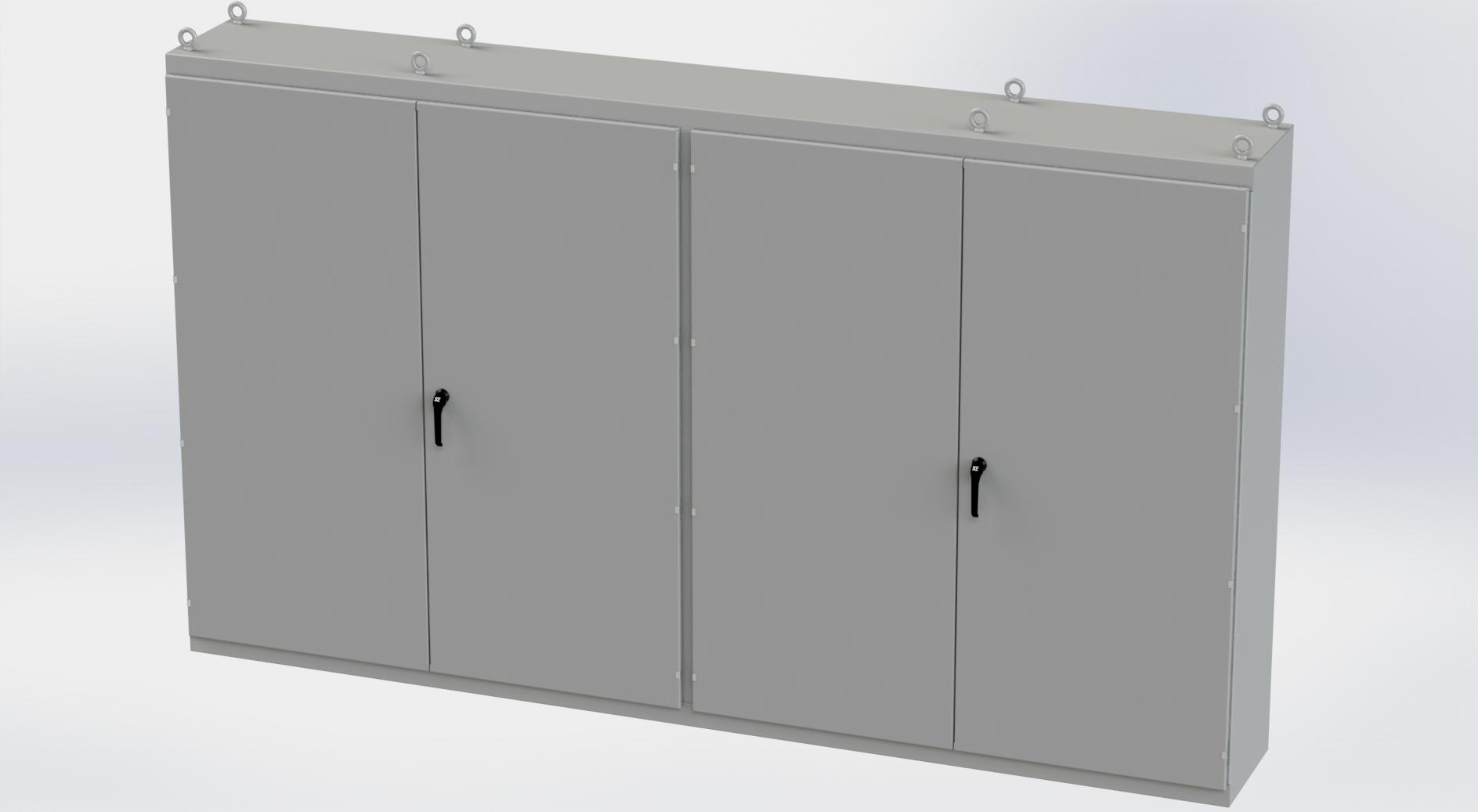 Saginaw Control SCE-86M4E20 Enclosure, Multi-Door, Height:86.00", Width:149.19", Depth:20.00", ANSI-61 gray powder coating inside and out. Sub-panels are powder coated white.