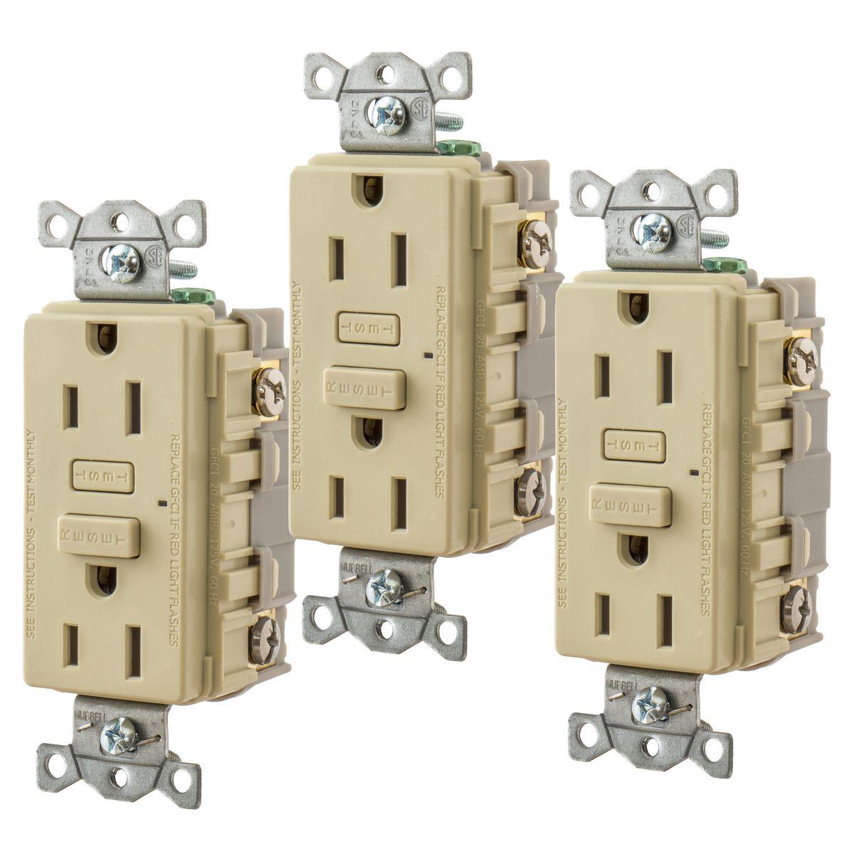 Hubbell GF15I3 HUBBELLPRO, GFCI, 15A, 3 Pack, Ivory. 