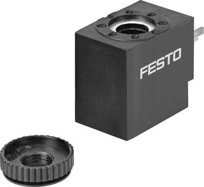 Festo 8030802 solenoid coil VACF-B-B2-1 Type B connection pattern, industry standard, 24 V DC Assembly position: Any, Duty cycle: 100 %, Insulation class: H, Characteristic coil data: 24 V DC: 3.3 W, Permissible voltage fluctuation: +/- 10 %