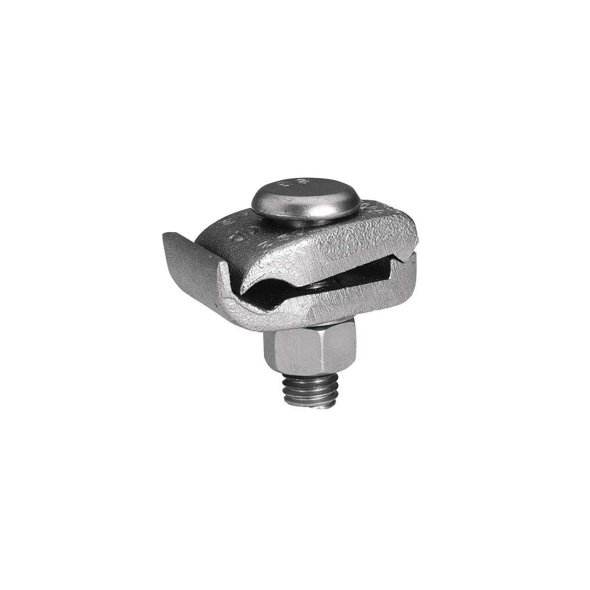 Hubbell GB26T4GSTN Mechanical Grounding Connector, Cable to 1/2" Thick Bar, 4 AWG (Sol)-2/0 AWG (Str), Hardware: Galvanized Steel, Tin Plated. 