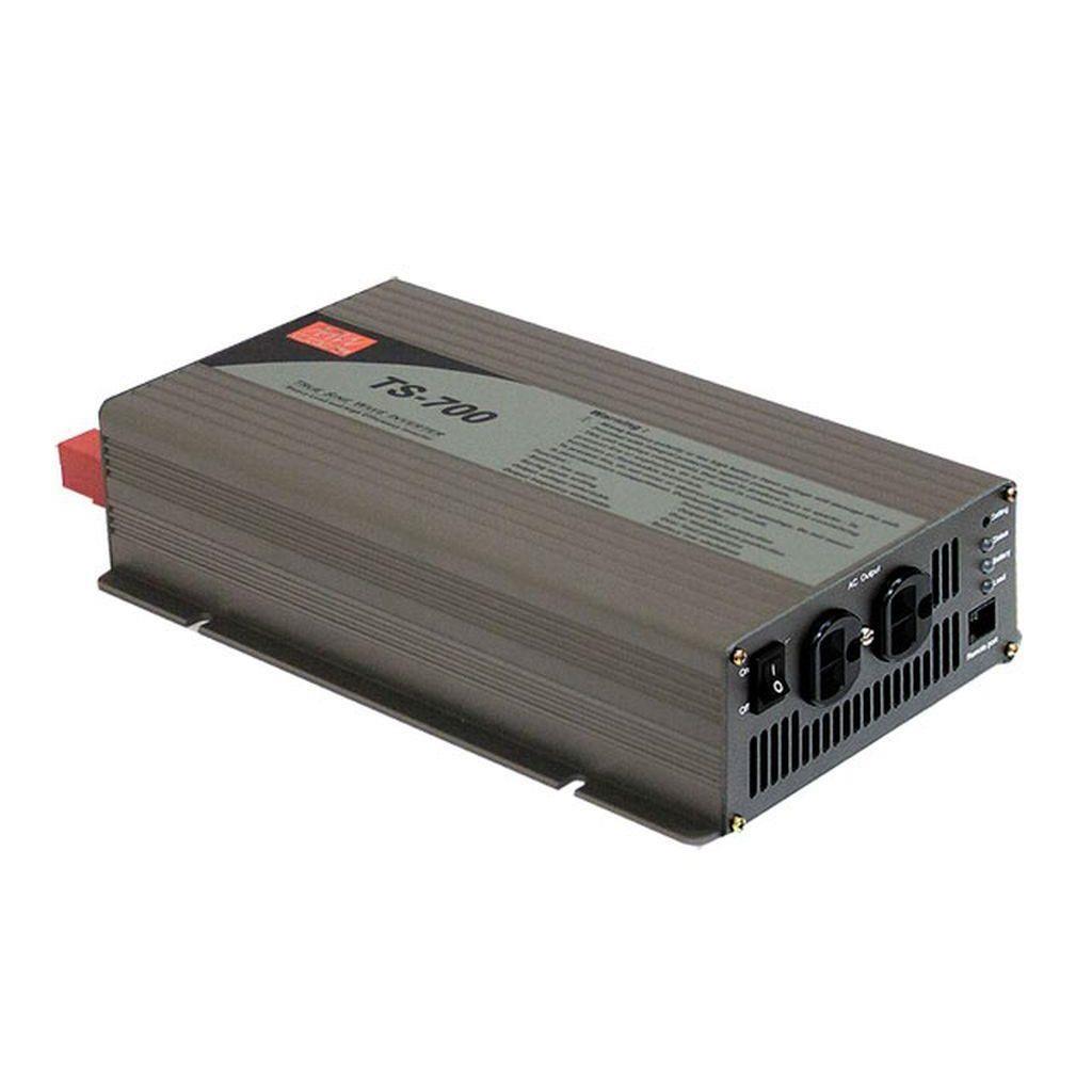 MEAN WELL TS-700-224D DC-AC True Sine Wave Inverter for stand alone systems; Battery 24Vdc; Output 230Vac; 700W; UK AC Output receptacle; Peak power 200%; Remote ON/OFF