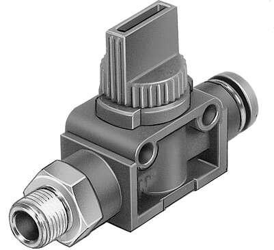 Festo 153987 shut-off valve HE-3-3/8-QS-3/8-U Valve function: 3/2 bistable, Pneumatic connection, port  1: 3/8 NPT, Pneumatic connection, port  2: QS-3/8, Type of actuation: manual, Mounting type: (* Direct mounting via through-holes, * Direct mounting via threads, * 