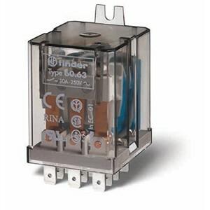Finder 60.63.8.024.0000 General purpose electromechanical relay - Finder (60 series) - Control coil voltage 24Vac (50Hz/60Hz) - 3 poles (3P) - 3C/O / 3PDT (3 Pole Double Throw) contact - Rated current 10A (250Vac; AC-1) / 10A (30Vdc; DC-1) - Rated switching power 500VA (230Vac; 