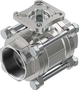 Festo 4809122 ball valve VZBE-2-T-63-T-2-F0507-V15V15 Stainless steel, 2/2-way, nominal width 2", top flange F0507, PN63, ASME B1.20.1 - NPT. Design structure: 2-way ball valve, Type of actuation: mechanical, Sealing principle: soft, Assembly position: Any, Mounting ty