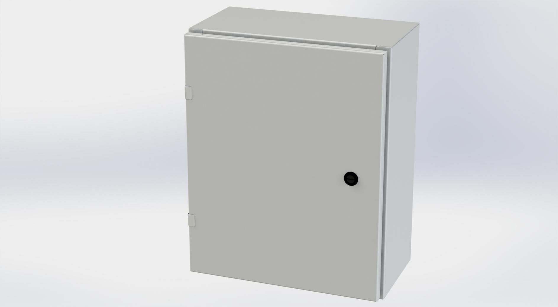 Saginaw Control SCE-20EL1608LPLG EL Enclosure, Height:20.00", Width:16.00", Depth:8.00", RAL 7035 gray powder coating inside and out. Optional sub-panels are powder coated white.
