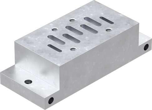 Festo 9485 individual sub-base NAU-1/4-1B-ISO With port pattern as per DIN ISO 5599/1, external dimensions as per VDMA 24345, connections underneath. Conforms to standard: ISO 5599-1, Authorisation: UL - Recognized (OL), Mounting type: with through hole, Auxiliary p