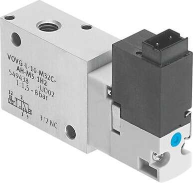 Festo 560704 solenoid valve VOVG-S12-M32C-AH-M5-1H3 Valve function: 3/2 closed, monostable, Type of actuation: electrical, Width: 12 mm, Standard nominal flow rate: 180 l/min, Operating pressure: 2 - 8 bar