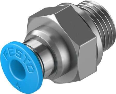 Festo 186095 push-in fitting QS-G1/8-4 male thread with external hexagon. Size: Standard, Nominal size: 3 mm, Type of seal on screw-in stud: Sealing ring, Assembly position: Any, Container size: 10