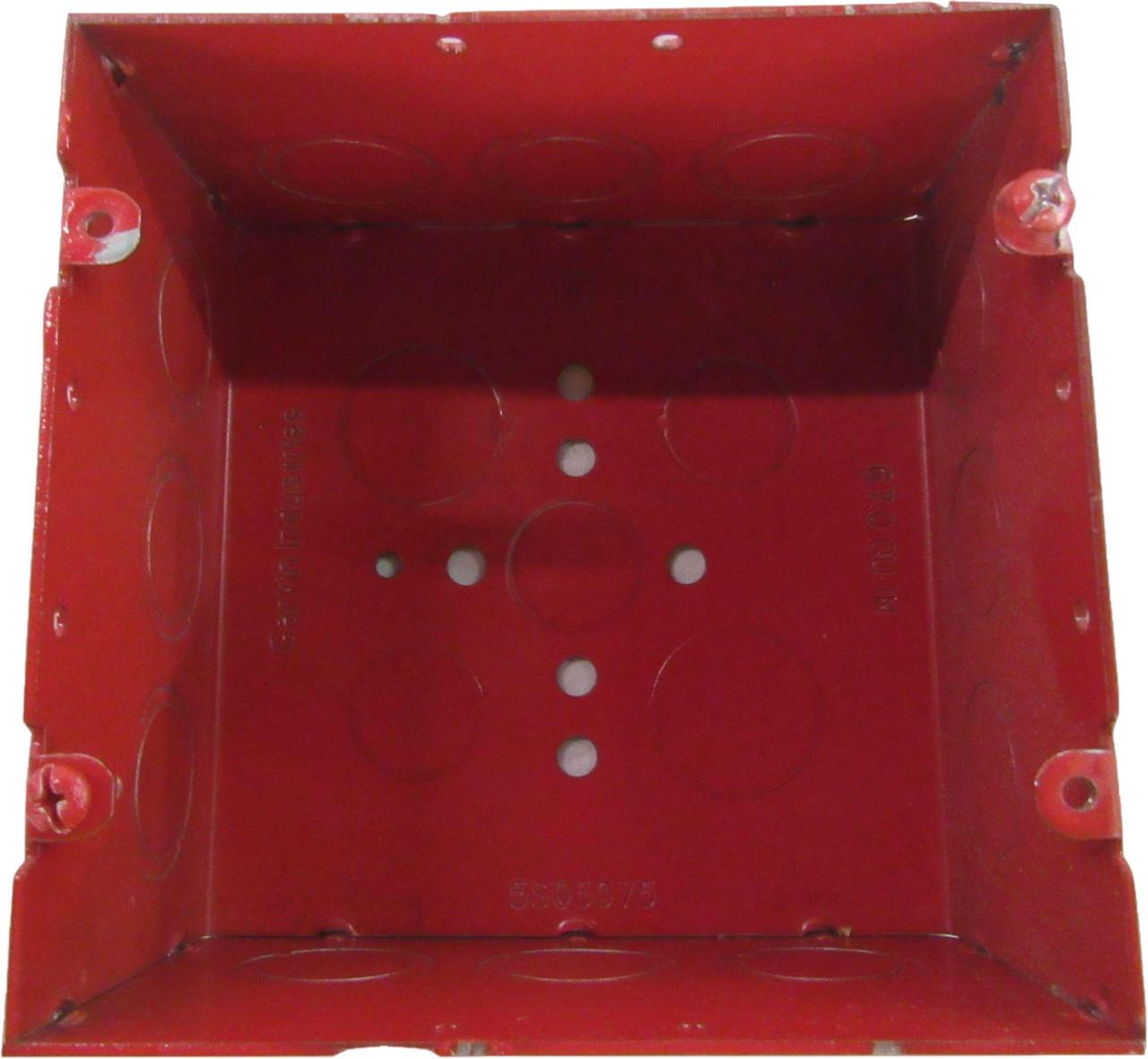 Eaton TP5SQ5075-RED Eaton Crouse-Hinds series outlet box, (3)- 1/2", (2) 3/4", 5", Red painted, Conduit (no clamps), Welded, 2-7/8", Galvanized steel, (12)  1/2" + 3/4" C, 67.0 cubic inch capacity