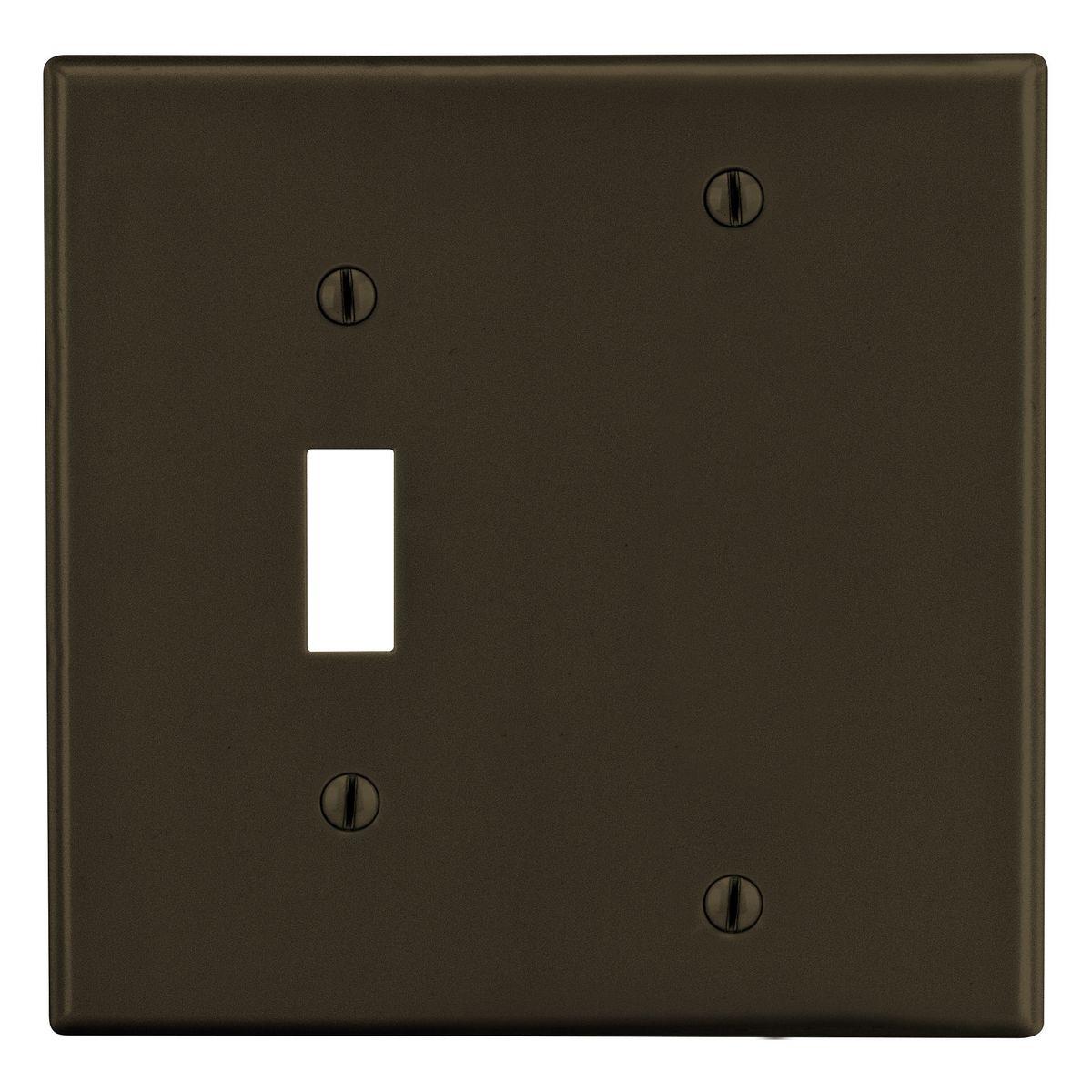 Hubbell PJ113 Wallplate, Mid-Size 2-Gang, 1) Toggle 1) Box Mount Blank, Brown  ; High-impact, self-extinguishing polycarbonate material ; More Rigid ; Sharp lines and less dimpling ; Smooth satin finish ; Blends into wall with an optimum finish ; Smooth Satin Finish