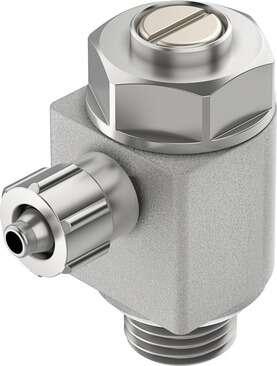 Festo 151189 one-way flow control valve GRLZ-1/8-PK-3-B For supply air flow control, with swivel joint. Valve function: one-way flow control function for supply air, Pneumatic connection, port  1: PK-3 with union nut, Pneumatic connection, port  2: G1/8, Adjusting ele