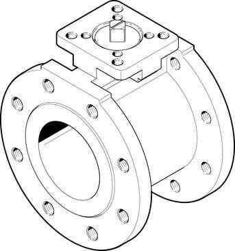 Festo 1692209 ball valve VZBC-100-FF-16-22-F0710-V4V4T Compact flange ball valve stainless steel, 2/2-way, nominal width DN100, top flange F0710, PN16, DIN 1092-1. Design structure: 2-way ball valve, Type of actuation: mechanical, Sealing principle: soft, Assembly posi