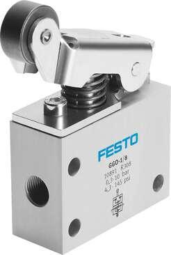 Festo 3633 one-way flow control valve GG-1/4-3/8 With roller lever and adjustable basic flow rate Valve function: One-way flow control function, Pneumatic connection, port  1: G1/4, Pneumatic connection, port  2: G1/4, Type of actuation: mechanical, Adjusting elemen