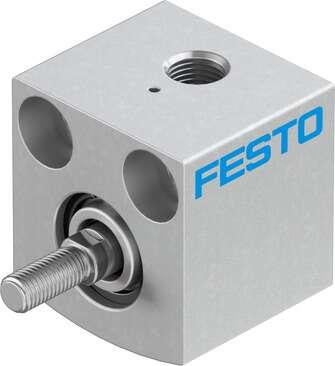 Festo 188074 short-stroke cylinder AEVC-10-5-A-P No facility for sensing, piston-rod end with male thread. Stroke: 5 mm, Piston diameter: 10 mm, Spring return force, retracted: 3 N, Cushioning: P: Flexible cushioning rings/plates at both ends, Assembly position: Any