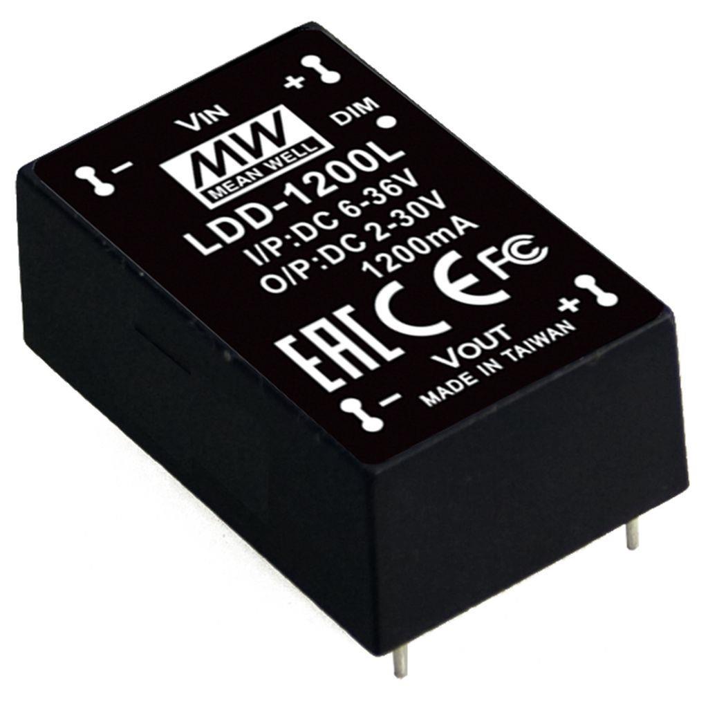 MEAN WELL LDD-1200L DC-DC Step down LED driver Constant Current (CC); Input 6-36Vdc; Output 1.2A at 2-30Vdc; PCB through hole; PWM + analog dimming and remote ON/OFF