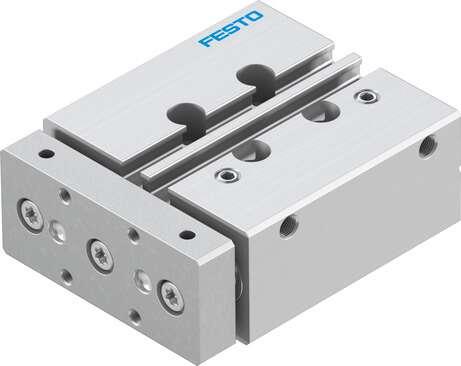 Festo 170901 guided drive DFM-12-25-P-A-KF With integrated guide. Centre of gravity distance from working load to yoke plate: 25 mm, Stroke: 25 mm, Piston diameter: 12 mm, Operating mode of drive unit: Yoke, Cushioning: P: Flexible cushioning rings/plates at both ends
