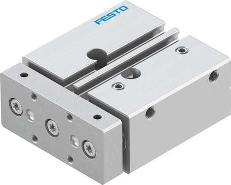 Festo 170900 guided drive DFM-12-20-P-A-KF With integrated guide. Centre of gravity distance from working load to yoke plate: 25 mm, Stroke: 20 mm, Piston diameter: 12 mm, Operating mode of drive unit: Yoke, Cushioning: P: Flexible cushioning rings/plates at both ends