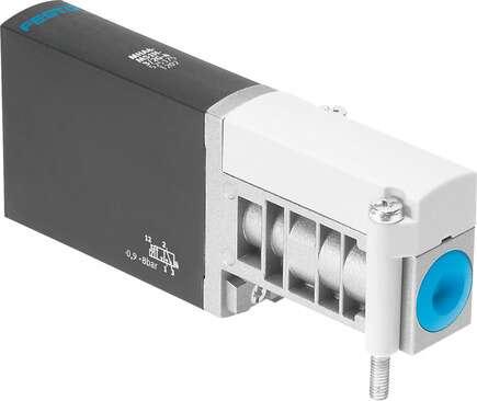 Festo 525175 solenoid valve MHA4-MS1H-3/2G-4 individual valve, fast switching. Valve function: 3/2 closed, monostable, Type of actuation: electrical, Width: 18 mm, Standard nominal flow rate: 400 l/min, Operating pressure: -0,9 - 8 bar