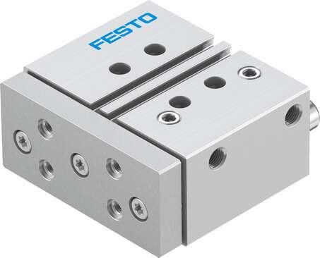 Festo 170923 guided drive DFM-25-25-P-A-KF With integrated guide. Centre of gravity distance from working load to yoke plate: 50 mm, Stroke: 25 mm, Piston diameter: 25 mm, Operating mode of drive unit: Yoke, Cushioning: P: Flexible cushioning rings/plates at both ends