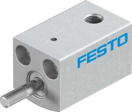 Festo 188053 short-stroke cylinder AEVC-4-5-A-P No facility for sensing, piston-rod end with male thread. Stroke: 5 mm, Piston diameter: 4 mm, Spring return force, retracted: 1 N, Cushioning: P: Flexible cushioning rings/plates at both ends, Assembly position: Any