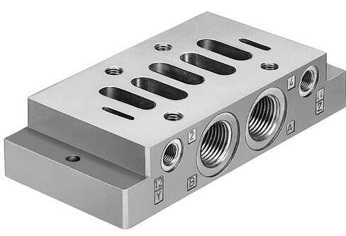 Festo 152813 individual sub-base NAS-3/4-4A-ISO Connections at side. Conforms to standard: ISO 5599-1, Product weight: 1260 g, Mounting type: with through hole, Auxiliary pilot air port 12/14: G1/8, Pneumatic connection, port  1: G3/4
