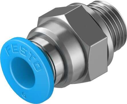 Festo 186096 push-in fitting QS-G1/8-6 male thread with external hexagon. Size: Standard, Nominal size: 5 mm, Type of seal on screw-in stud: Sealing ring, Assembly position: Any, Container size: 10