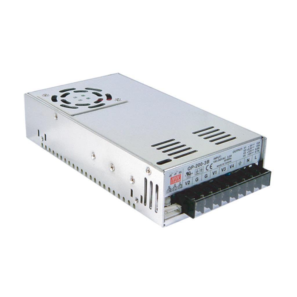MEAN WELL QP-200-3B AC-DC Quad output enclosed power supply; Output 5Vdc at 20A +3.3Vdc at 20A +12Vdc at 8A -12Vdc at 1A; QP-200-3B is succeeded by UMP-400-24.