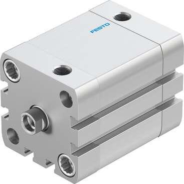 Festo 572668 compact cylinder ADN-40-30-I-PPS-A with self-adjusting pneumatic end position cushioning Stroke: 30 mm, Piston diameter: 40 mm, Piston rod thread: M8, Cushioning: PPS: Self-adjusting pneumatic end-position cushioning, Assembly position: Any