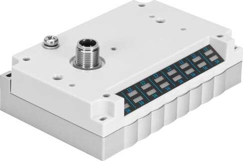 Festo 1565761 electrical interface CPV10-GE-PT-8 Dimensions W x L x H: 71 mm x 110 mm x 38,25 mm, Diagnosis: Load supply undervoltage, Assembly position: Any, Max. number of valve positions: 8, Polarity protected: for operating voltage