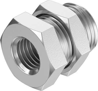 Festo 8069240 bulkhead fitting NPFC-H-G18-F Material threaded fitting: Nickel-plated brass, Container size: 10, Operating pressure: -0,95 - 50 bar, Operating medium: Compressed air in accordance with ISO8573-1:2010 [-:-:-], Corrosion resistance classification CRC: 1 - 