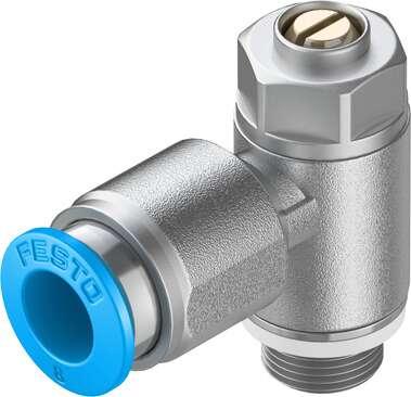 Festo 193145 one-way flow control valve GRLA-1/8-QS-8-D Valve function: One-way flow control function for exhaust air, Pneumatic connection, port  1: QS-8, Pneumatic connection, port  2: G1/8, Adjusting element: Slotted head screw, Mounting type: Threaded