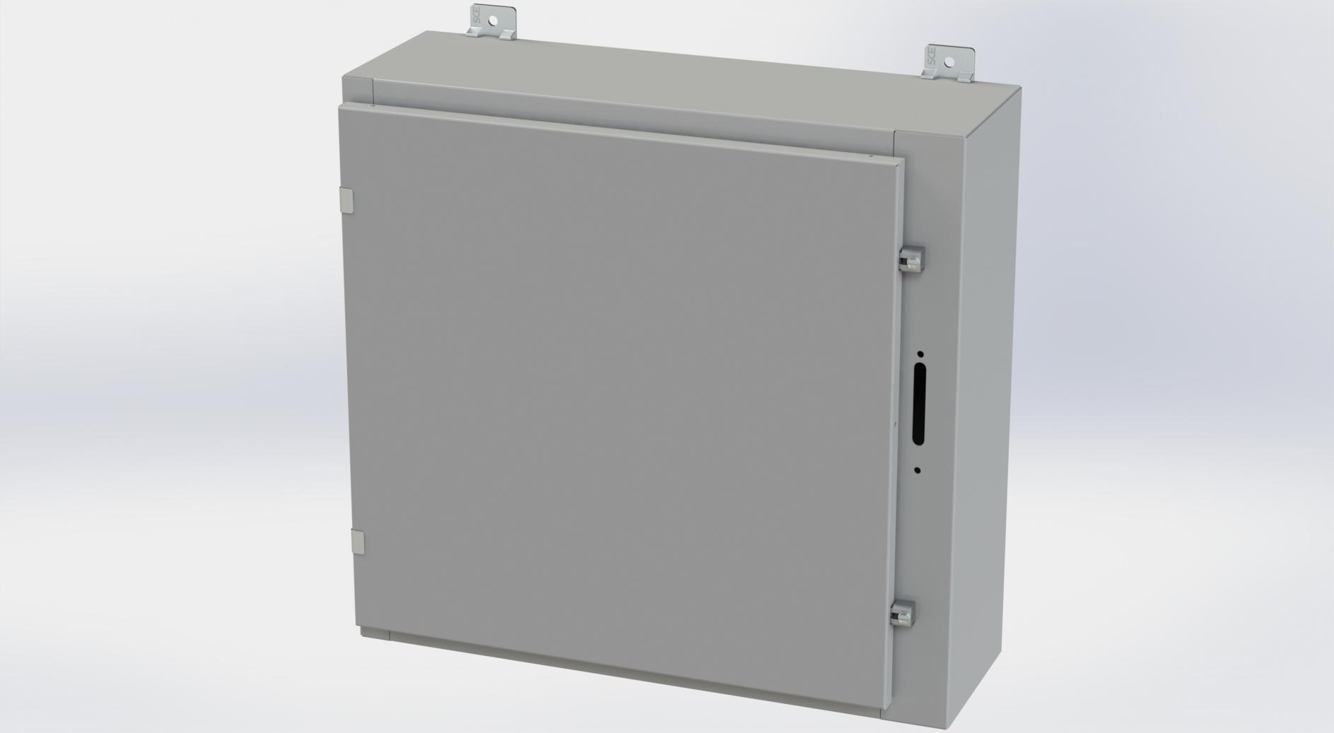 Saginaw Control SCE-24HS2508LP HS LP Enclosure, Height:24.00", Width:25.38", Depth:8.00", ANSI-61 gray powder coating inside and out. Optional sub-panels are powder coated white.