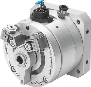 Festo 561691 semi-rotary drive DSMI-40-270-A-B with integrated displacement encoder. Optional endposition sensing via proximity sensors type SME/SMT-10F-...-KL. Rotation angle adjustment range: 0 - 270 deg, Stroke shortening in the end-positions: 5 °, Smallest positio