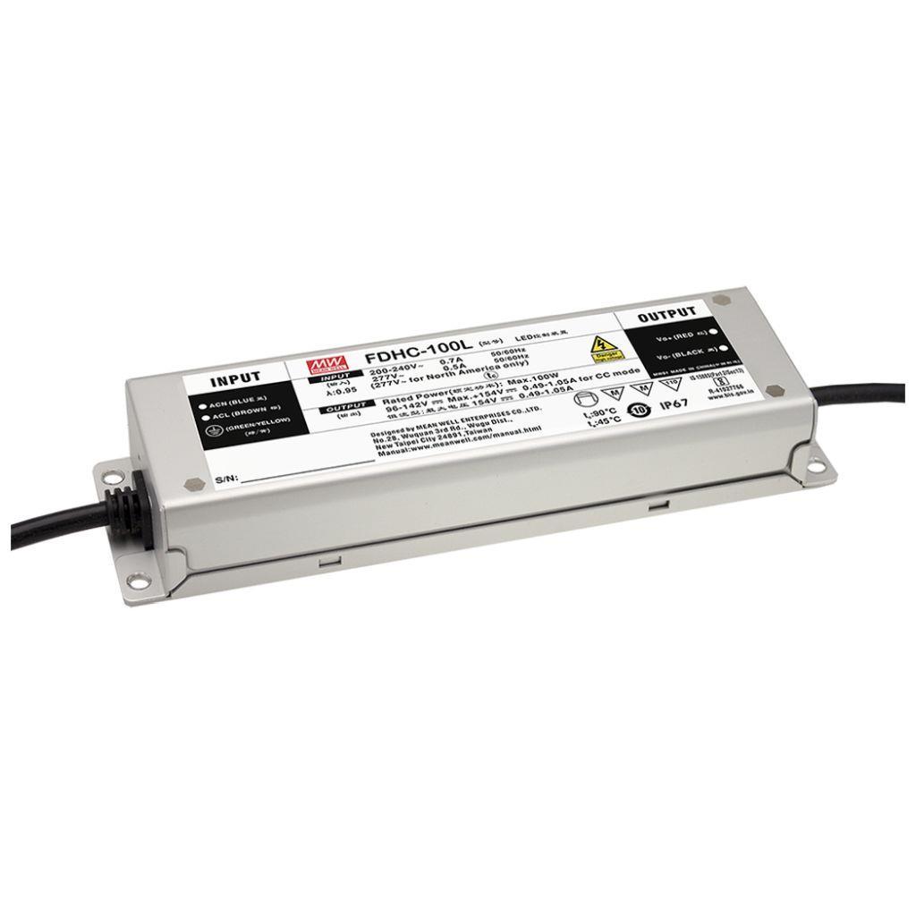 MEAN WELL FDHC-100H AC-DC LED driver Constant Power Mode with PFC; Input 180-295Vac; Output 54Vdc at 3A; IP67; Over Voltage Protection; FDHC-100H is succeeded by XLG-100-H.