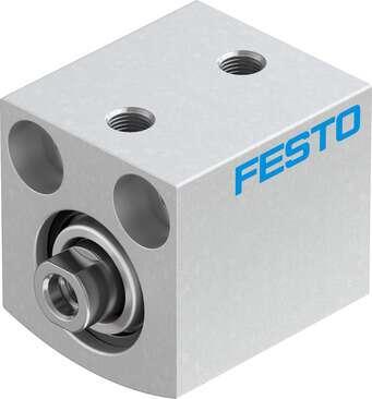 Festo 188114 short-stroke cylinder ADVC-16-10-I-P No facility for sensing, piston-rod end with female thread. Stroke: 10 mm, Piston diameter: 16 mm, Cushioning: P: Flexible cushioning rings/plates at both ends, Assembly position: Any, Mode of operation: double-acting