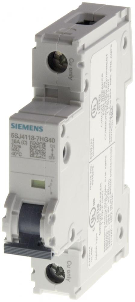 Siemens 5SJ4101-7HG40 Miniature circuit breaker 240 V 14kA, 1-pole, C, 1A, D=70 mm according to UL 489, equal polarity