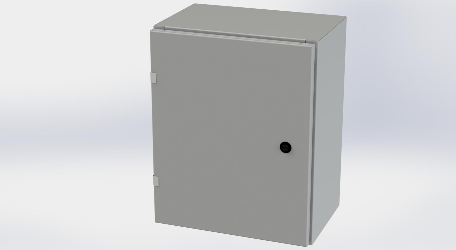 Saginaw Control SCE-20EL1610LP EL Enclosure, Height:20.00", Width:16.00", Depth:10.00", ANSI-61 gray powder coating inside and out. Optional sub-panels are powder coated white.