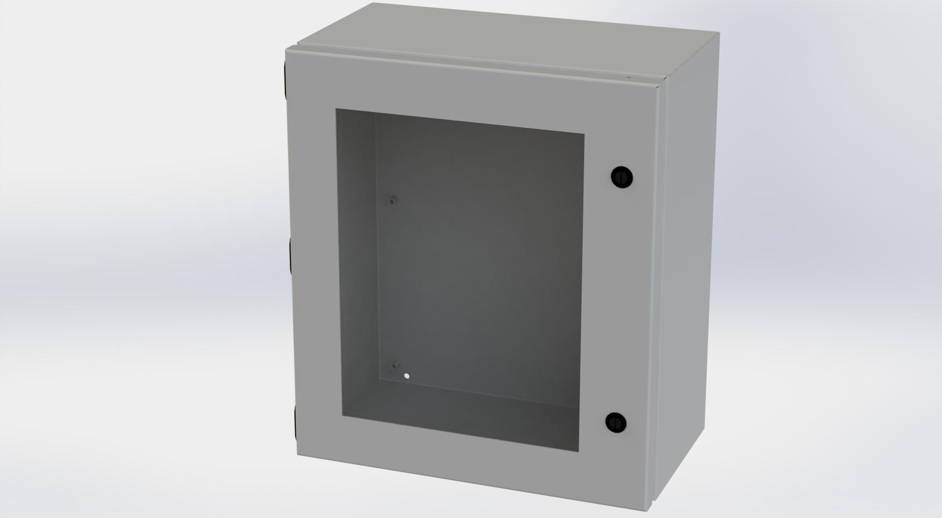 Saginaw Control SCE-16148ELJW ELJ Enclosure W/Viewing Window, Height:16.00", Width:14.00", Depth:8.00", ANSI-61 gray powder coating inside and out. Optional sub-panels are powder coated white.