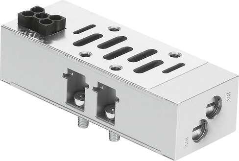 Festo 546095 flow control plate VABF-S2-1-F1B1-C For valve terminal VTSA, standard port pattern to 5599-1, 5599-2, for mounting between manifold sub-base and valve, for restricting exhaust air ports 3 and 5 on the valve. Width: 43 mm, Based on the standard: ISO 5599-2