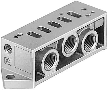 Festo 33405 sub-base AS-ME-1/8 Connections at side. Product weight: 50 g, Mounting type: with through hole, Pilot exhaust port 82: M5, Pilot exhaust port 84: M5, Pneumatic connection, port  1: G1/8