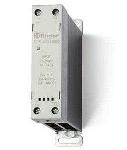 Finder 77.31.9.024.8050 Modular DIN rail mount Solid State / Static Relay (SSR) - Finder (77 series) - Input control voltage 24Vdc - 1 pole (1P) - 1NO / SPST-NO (Single Pole Single Throw - Normally Open) contacts - Rated current 30A (400Vac; AC-1) / 20A (400Vac; AC-15) - with In