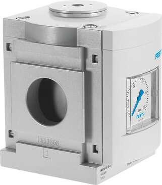 Festo 541680 pressure regulator MS12-LR-G-PO To control pressure in pneumatic control circuits. Size: 12, Series: MS, Assembly position: Any, Design structure: Diaphragm regulator, Controller function: (* Output pressure constant, * with initial pressure compensation,