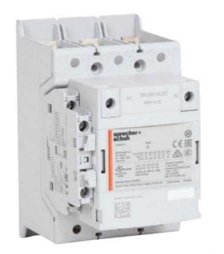 Sprecher + Schuh CA9-146-11-480W-L Contactor, 3 pole, non-reversing, 146 amps AC-3, 1NO/1NC aux contacts, 250-500V AC/DC coil